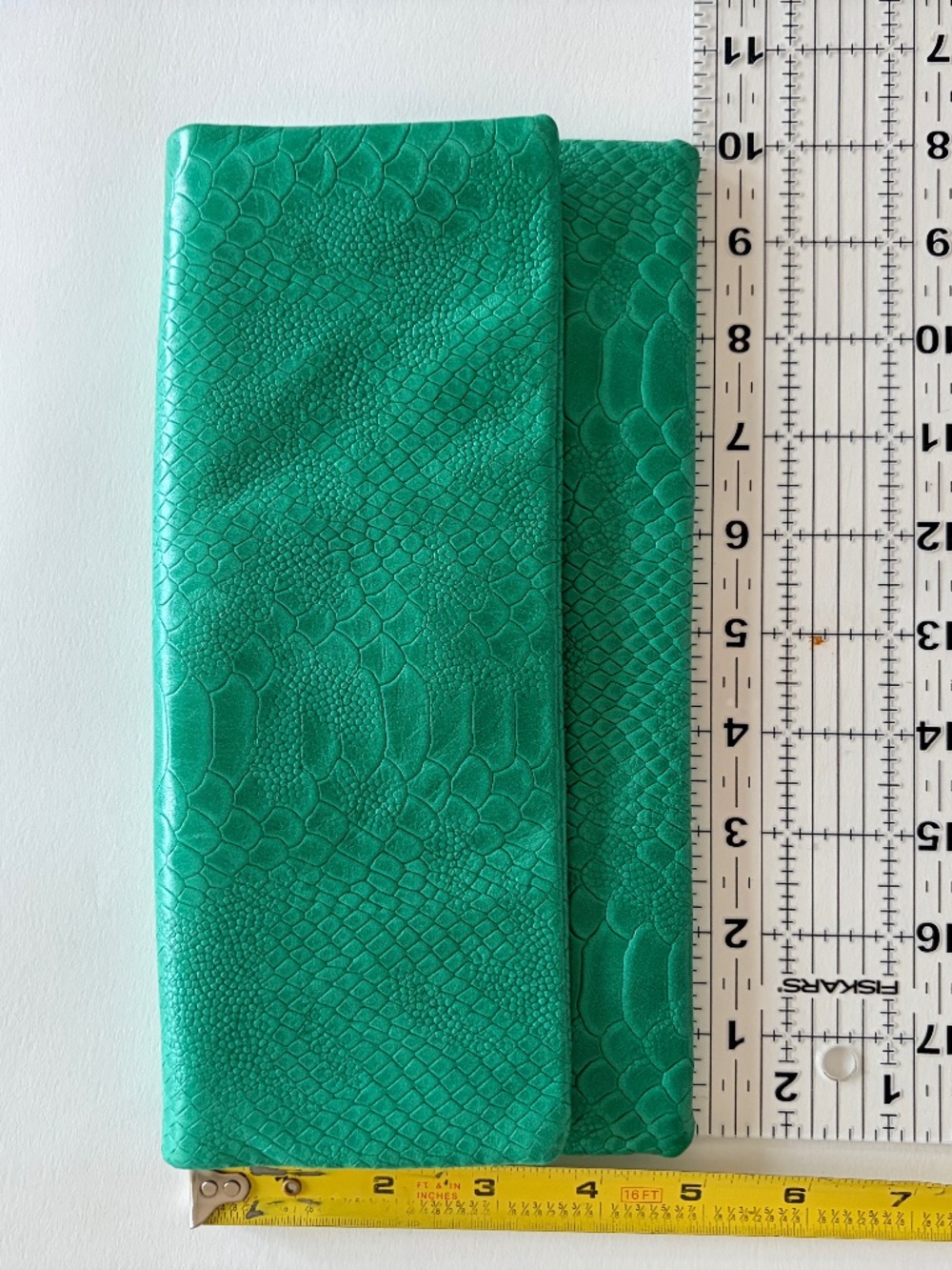 Fun Bags London Emerald Green Snake Embossed Foldover Clutch with Gold Chain